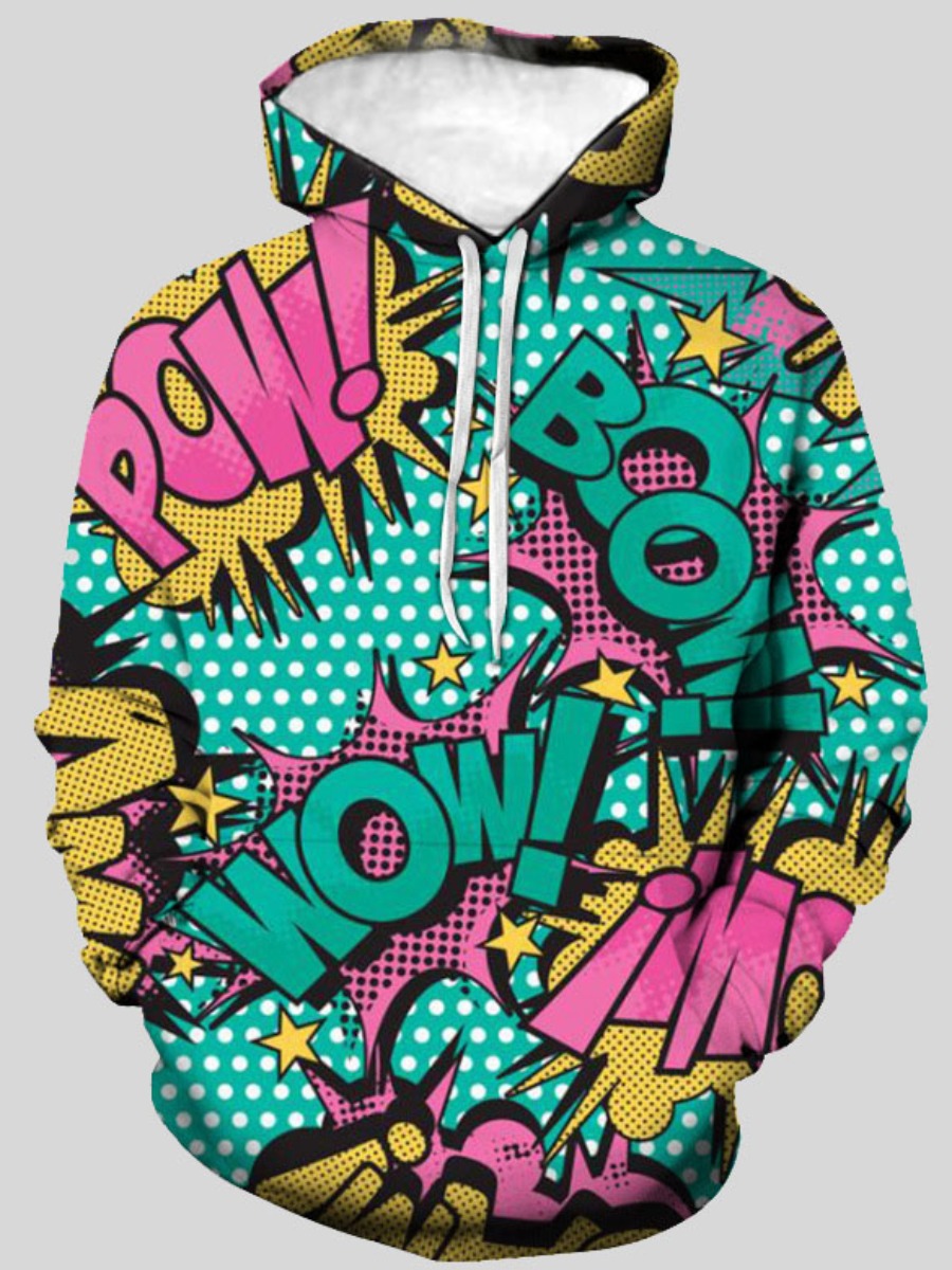

LW Men Cartoon Letter Print Oversized Hoodie, Multi