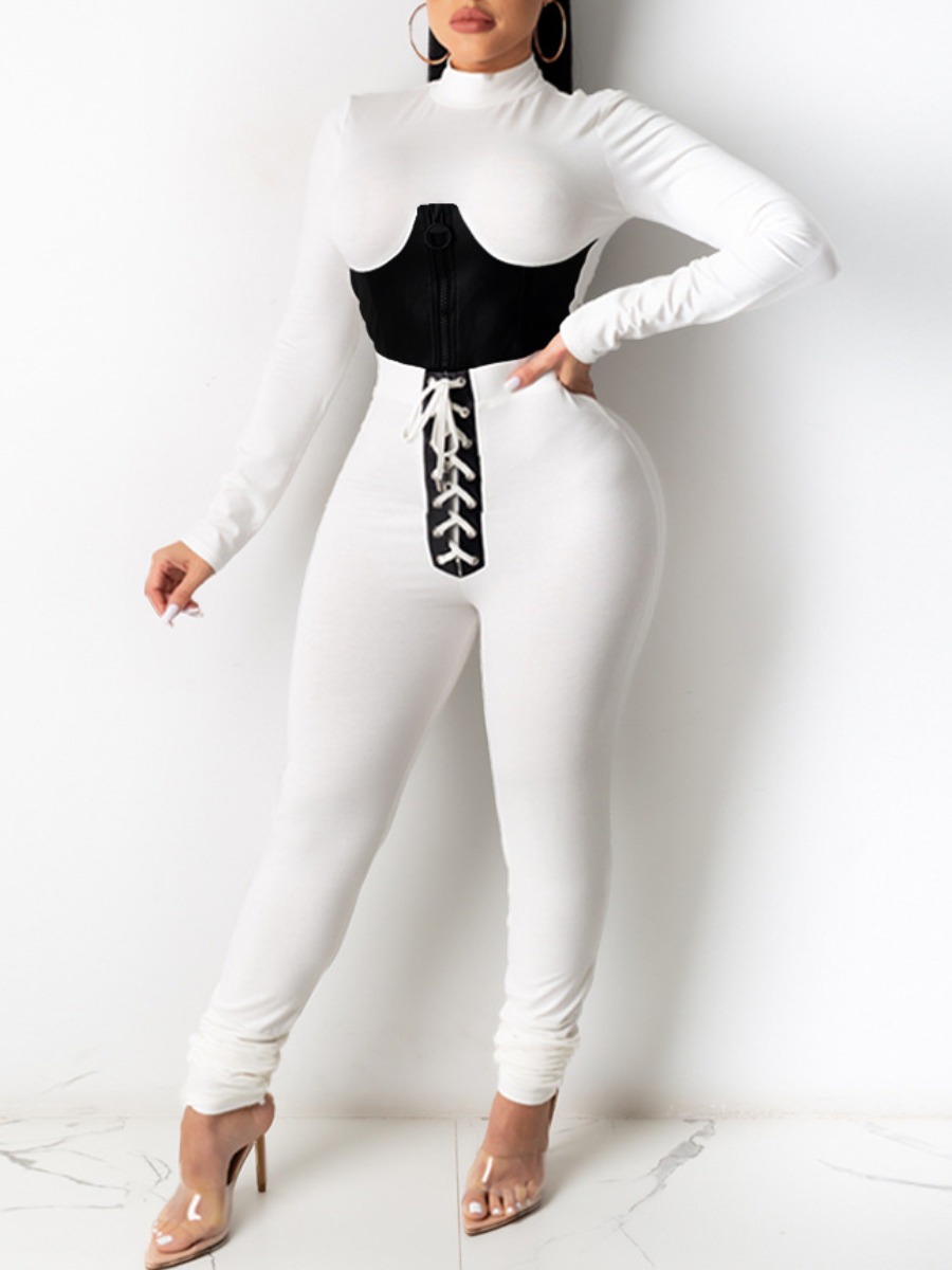 

LW Half A Turtleneck Basic Skinny Pants Set, White