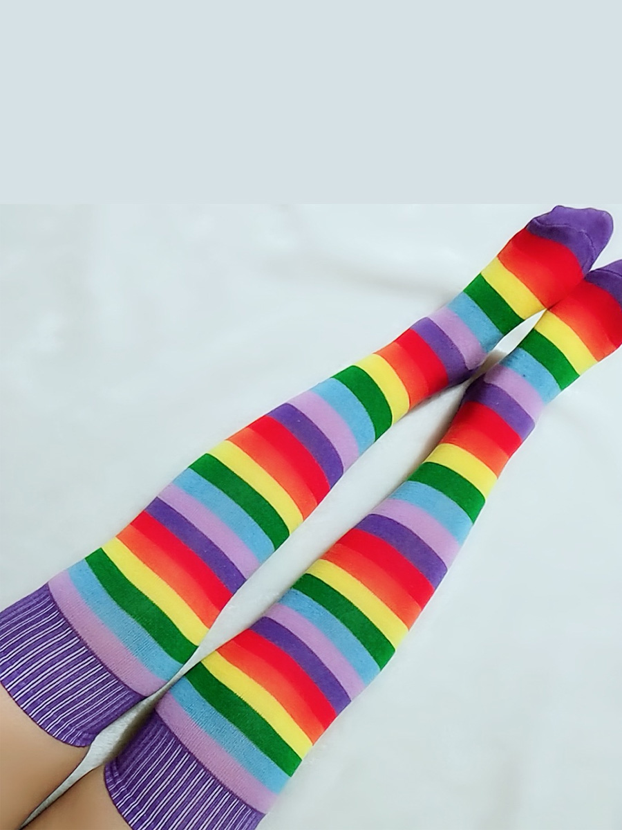 

LW COTTON Rainbow Striped Socks, Purple