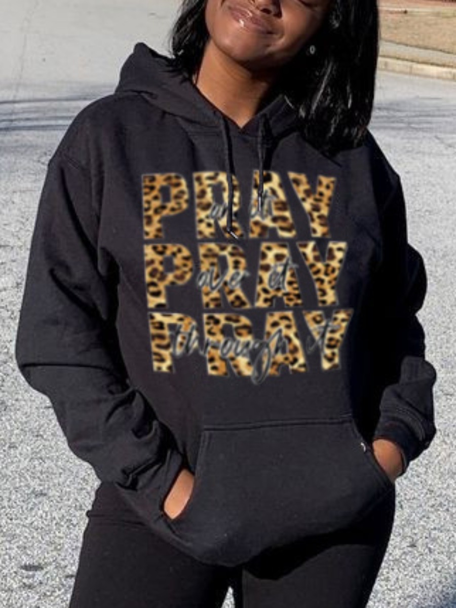

LW Leopard Letter Print Hoodie, Black