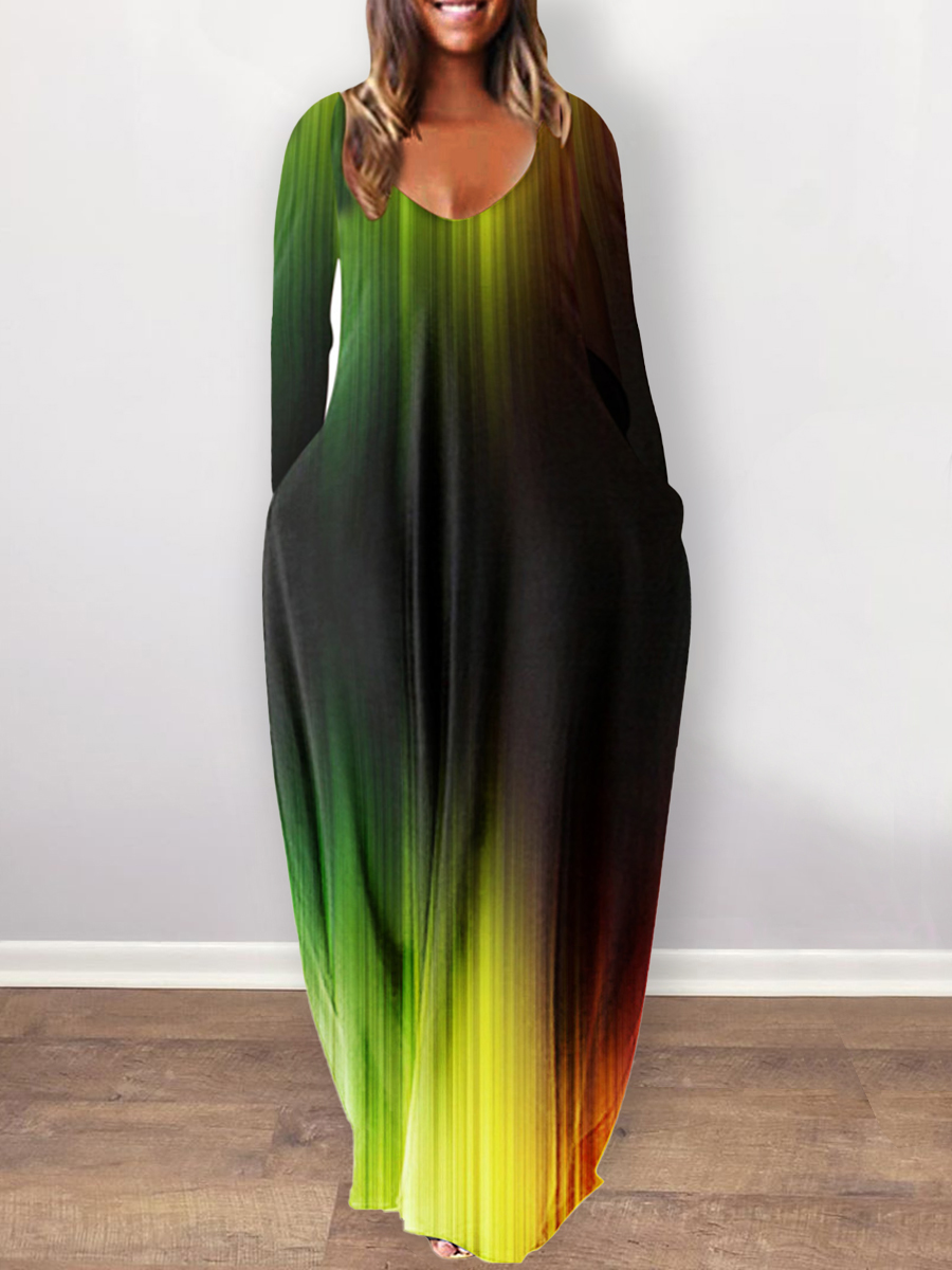 

LW Plus Size Gradient Pocket Design Dress, Black green