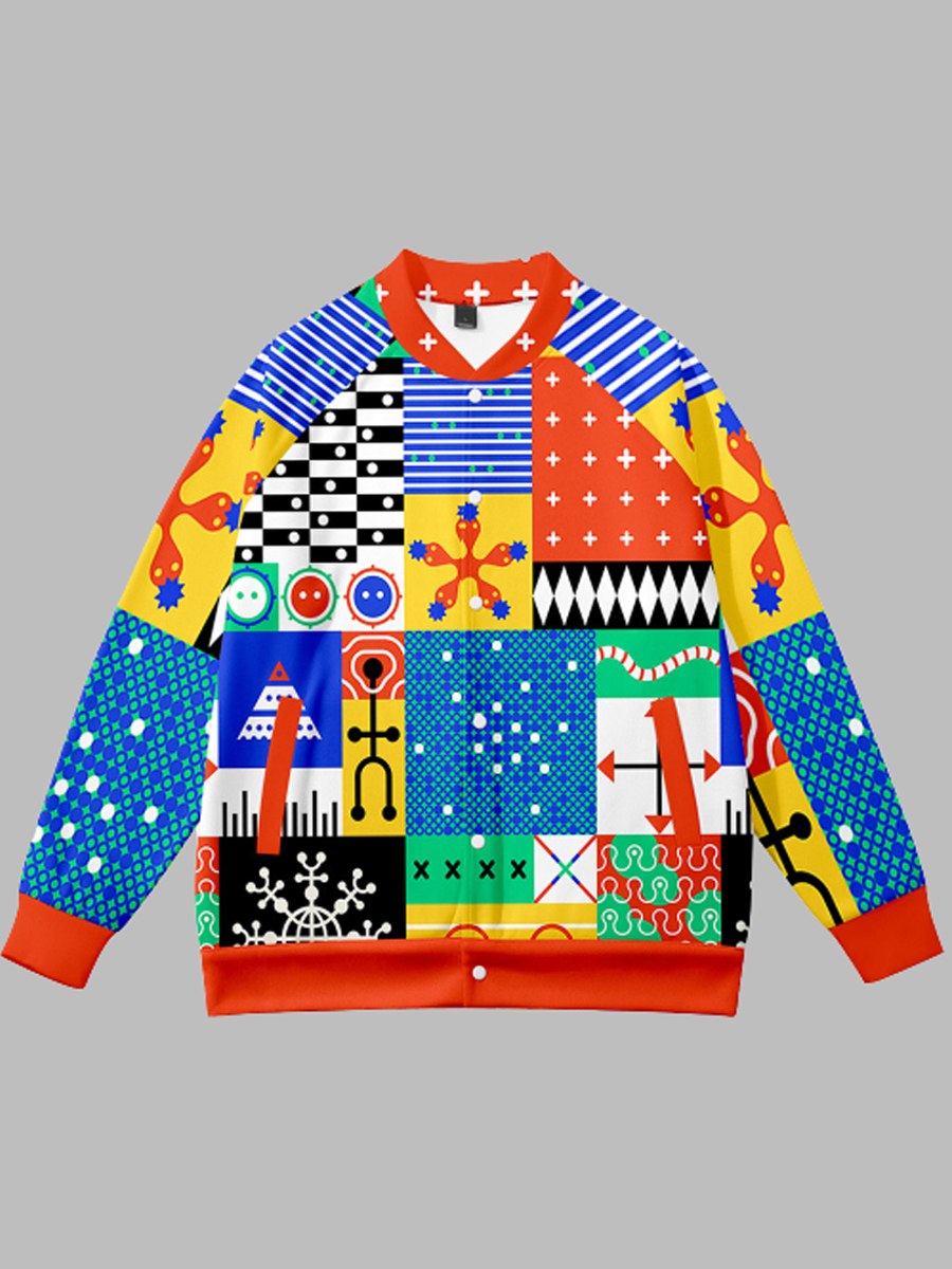 

LW Men Geometric Print Patchwork Jacket, Multi