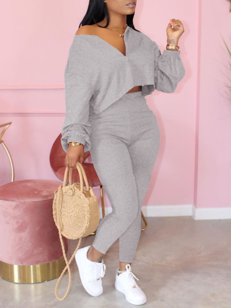 Always True Crop Top Wide Leg Pants Set (Dark Taupe)