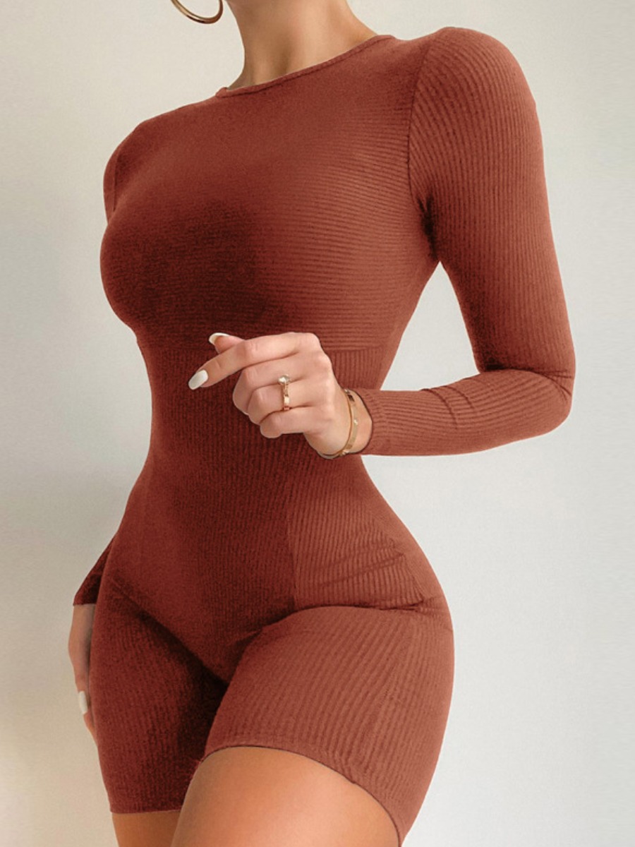 

LW BASICS Round Neck Skinny Romper, Brown