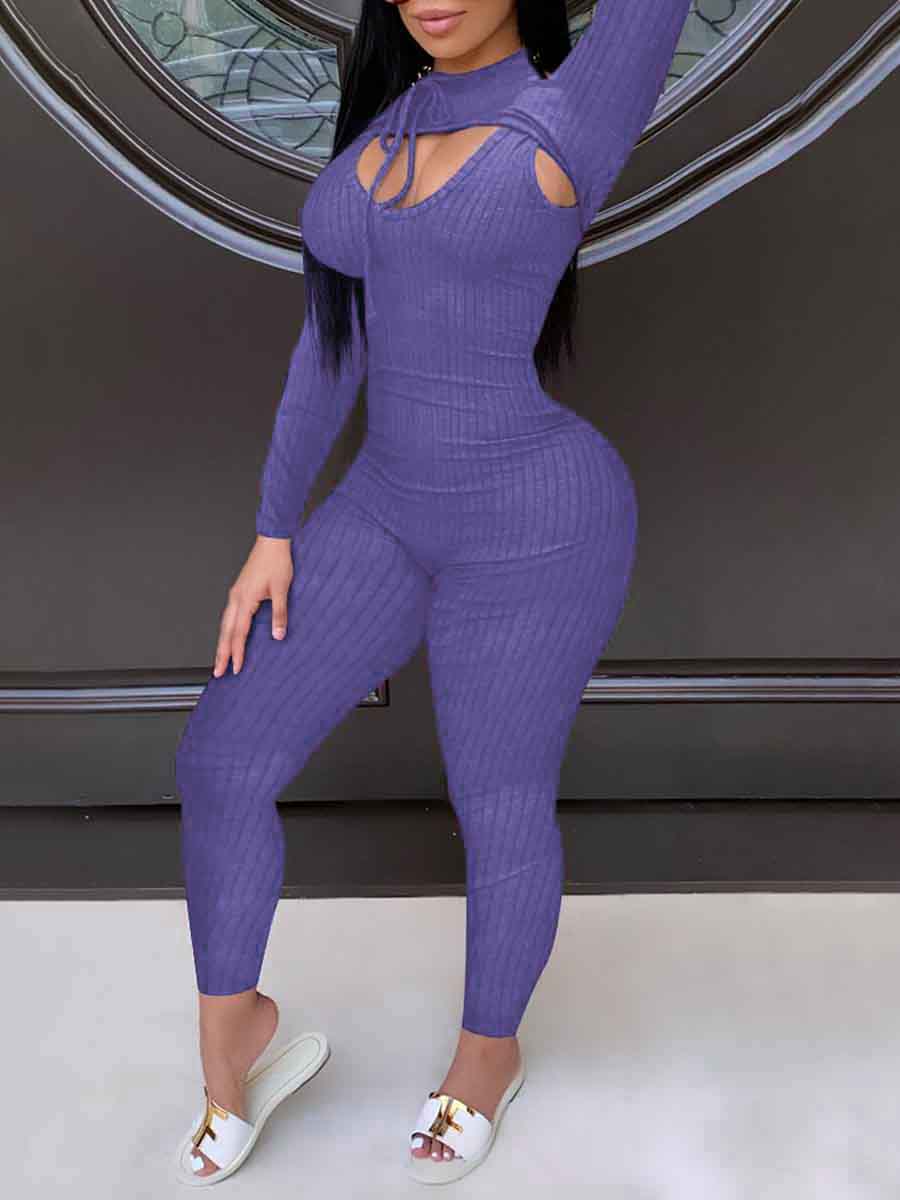 

LW Rin-knit Drawstring Jumpsuit Set, Blue
