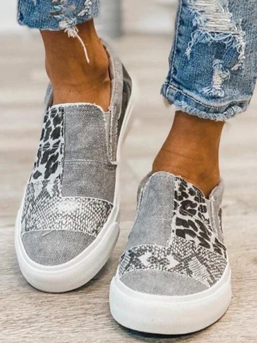 

LW BASICS Cobra Leopard Print Flats, Grey