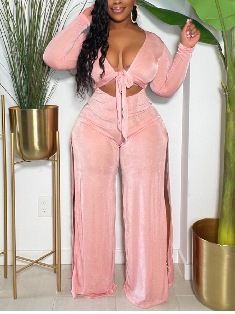 

LW Plus Size Bandage Hollow-out Design Jumpsuit, Pink