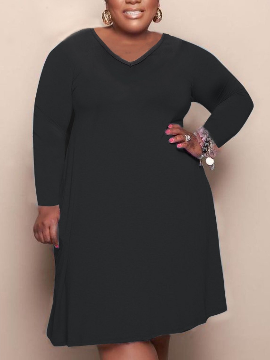 

LW Plus Size V Neck A Line Dress, Black