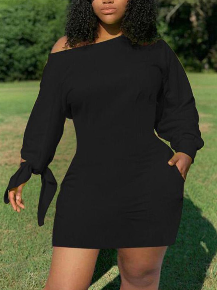 

LW Plus Size Oblique Tie Sleeve Bodycon Dress, Black