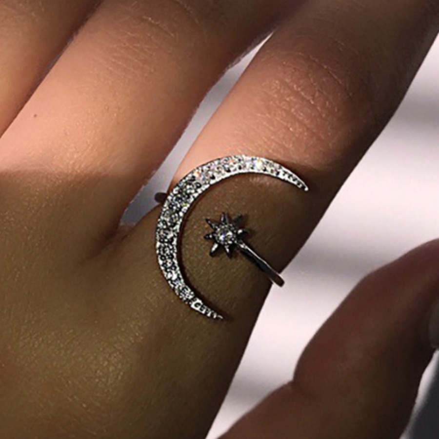 

LW Crescent Moon Star Ring Set, Silver