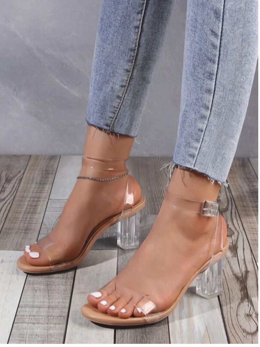 

LW Clear Strap Buckle Design Heels, Apricot