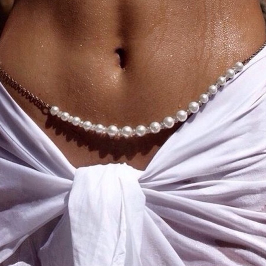 

LW SXY Pearl Decoration Waist Chain, White