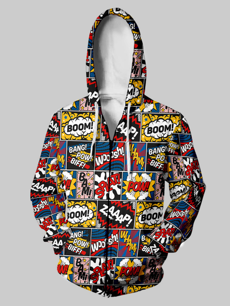 

LW BASICS Men Cartoon Letter Print Hoodie, Multi