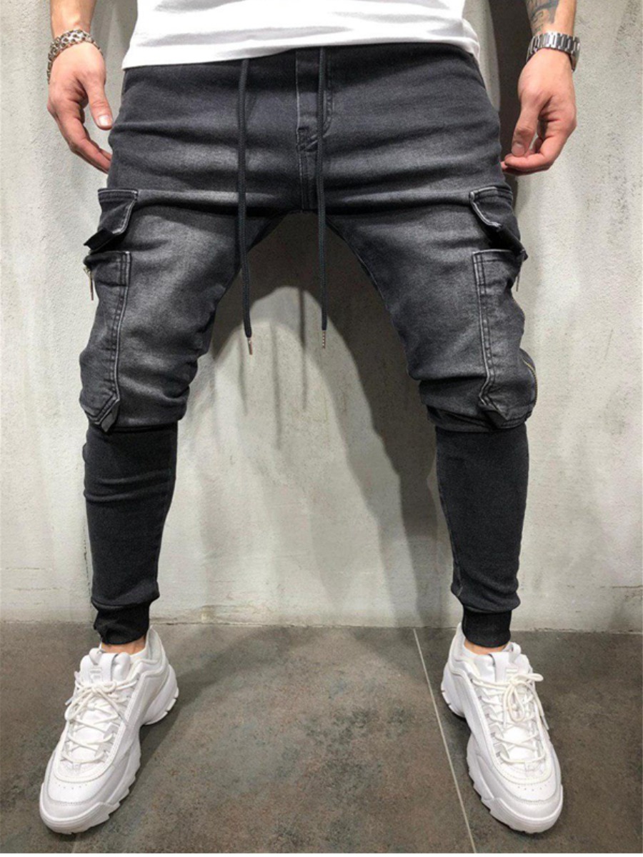 

LW Men Drawstring Side Pocket Jeans, Black