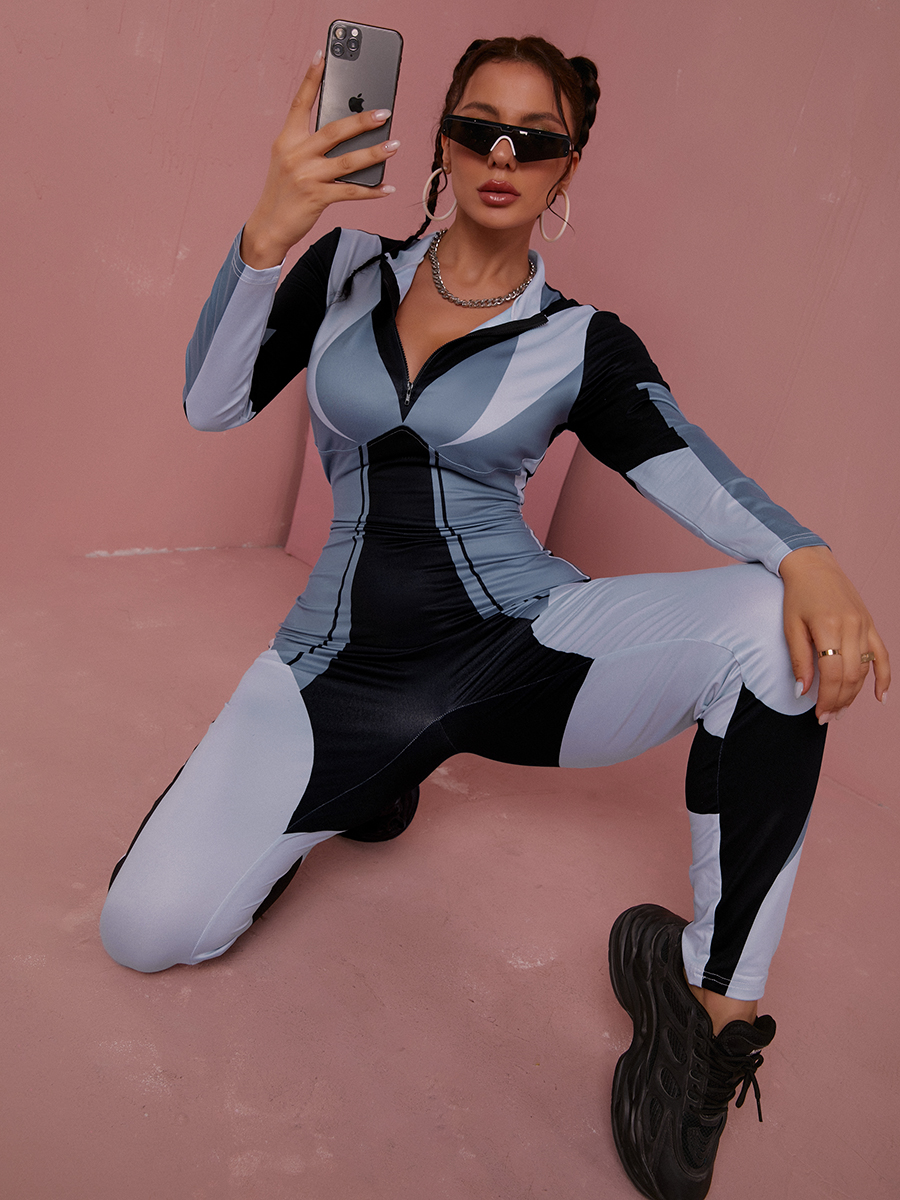 

LW Half A Turtleneck Color-lump Jumpsuit, Dark grey