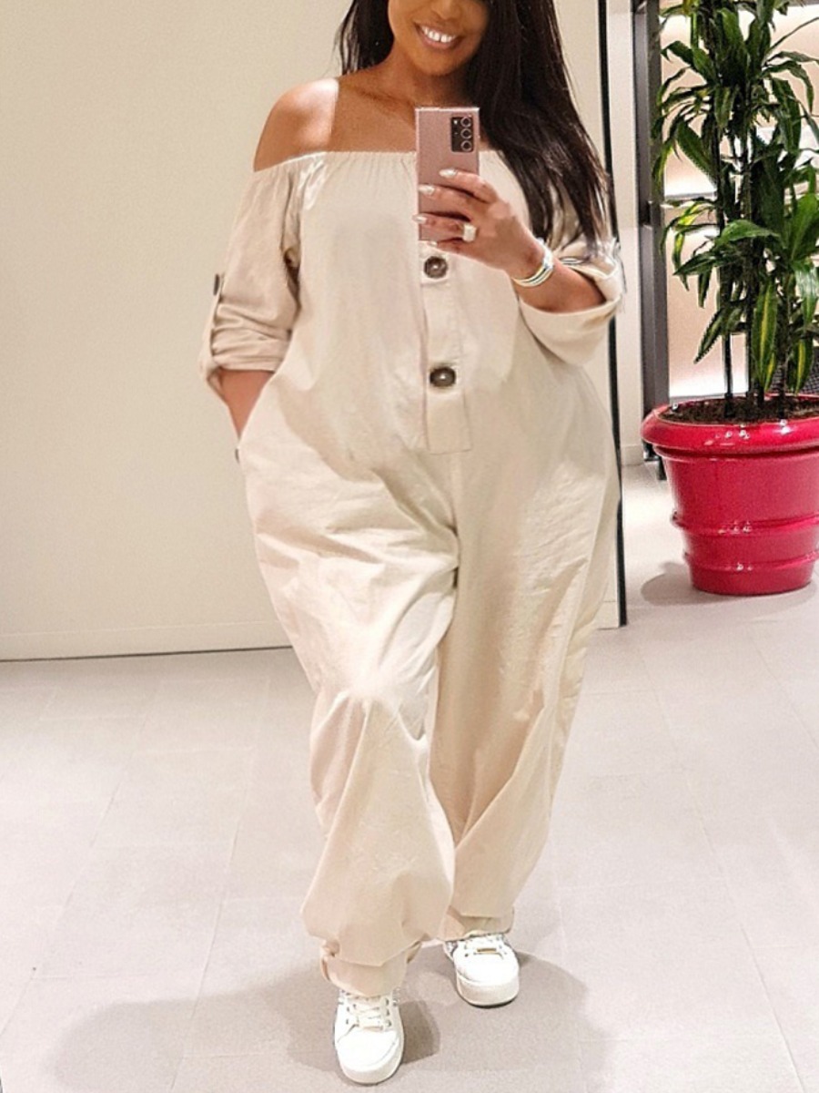 

LW Plus Size Off The Shoulder Loose Jumpsuit, White