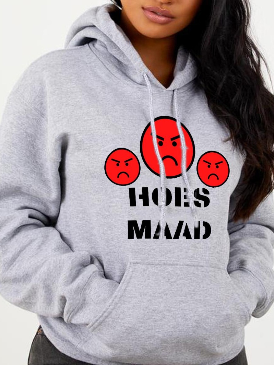

LW Plus Size Cartoon Letter Print Hoodie, Grey
