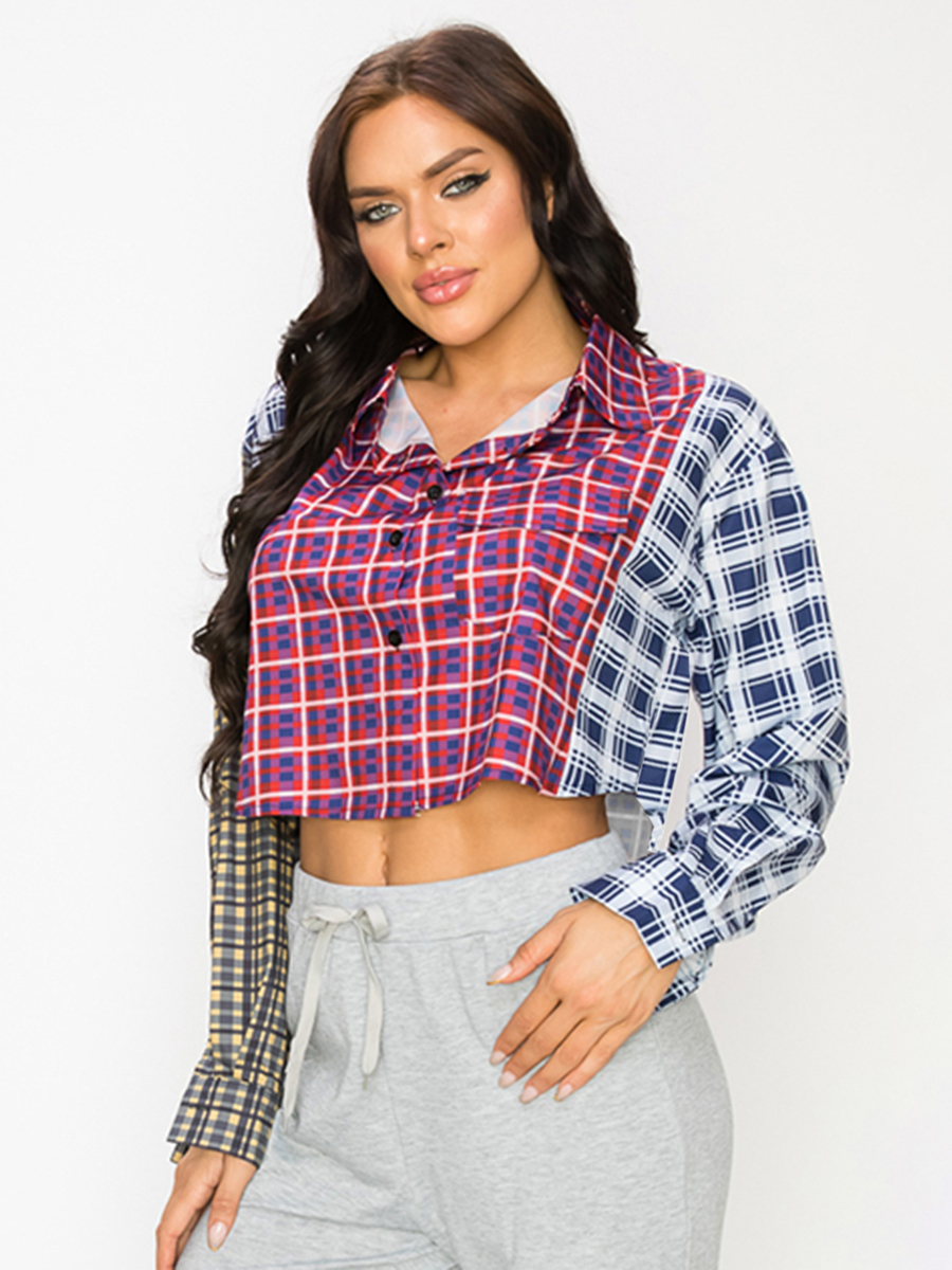 LW Plaid Print Crop Top Blouse