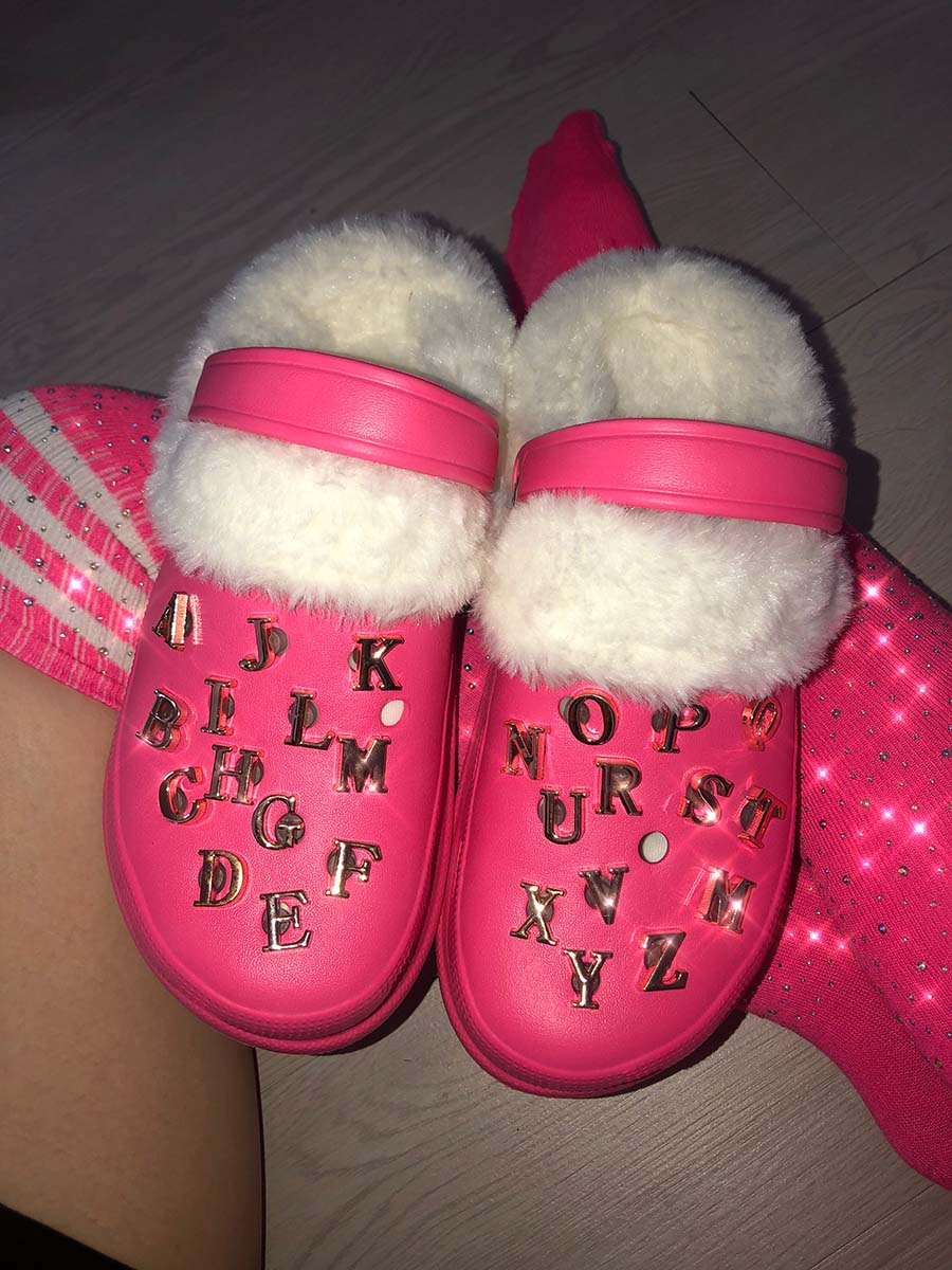 

LW Letter Decor Plush Slippers (DIY Letters), Rose red