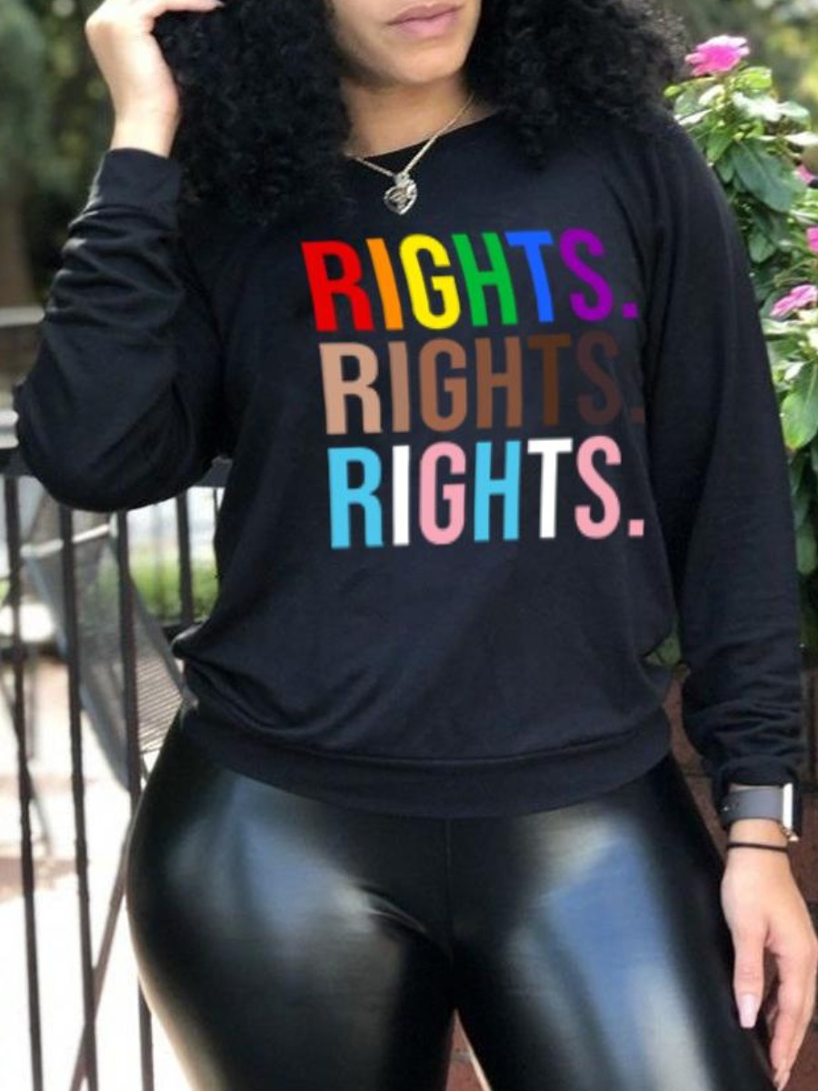 

LW Round Neck Letter Print Sweatshirt, Black