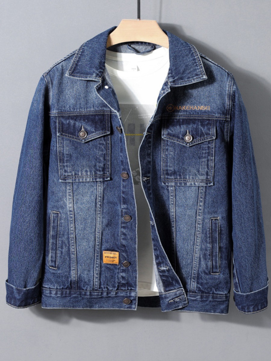 

LW Men Button Pocket Design Denim Jacket, Blue