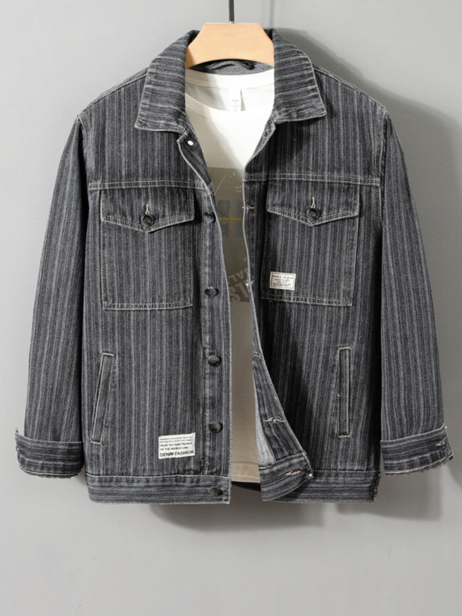 

LW Men Button Pocket Design Denim Jacket, Dark grey