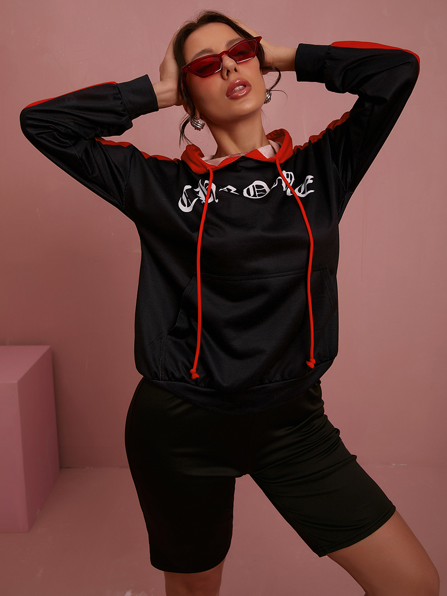 LW COTTON Letter Print Oversized Hoodie