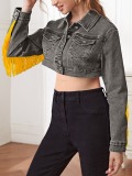 LW Tassel Design Crop Top Denim Jacket