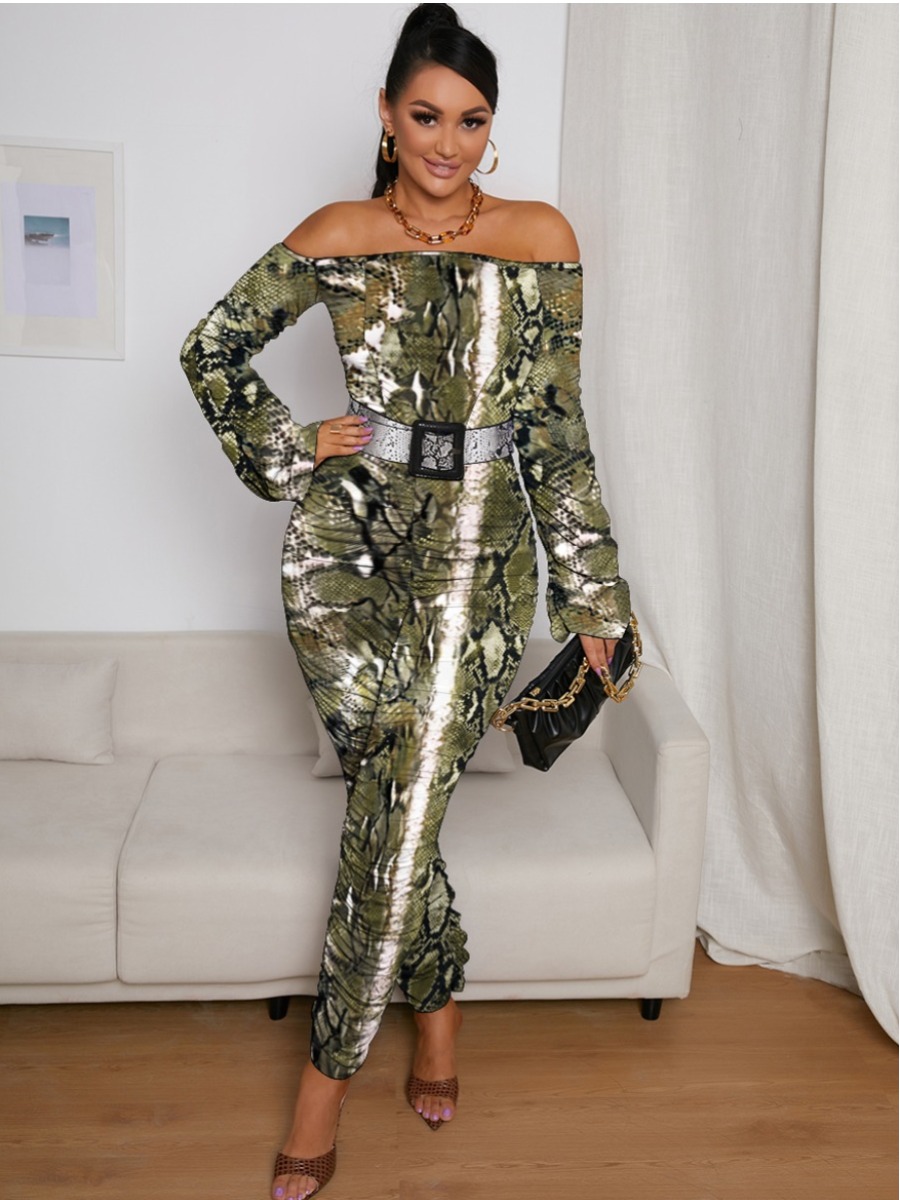 LW Off The Shoulder Animal Print Jumpsuit (Without Belt)