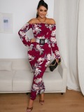 LW Off The Shoulder Floral Print Ruched Jumpsuit (Without Belt)