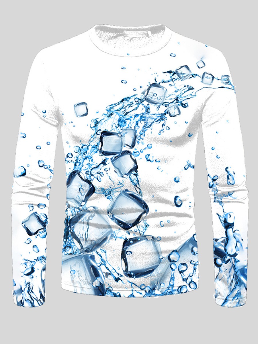 

LW Men Round Neck Ice Cube Print T-shirt, White