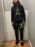 LW Men Cartoon Print Kangaroo Pocket Tracksuit Set