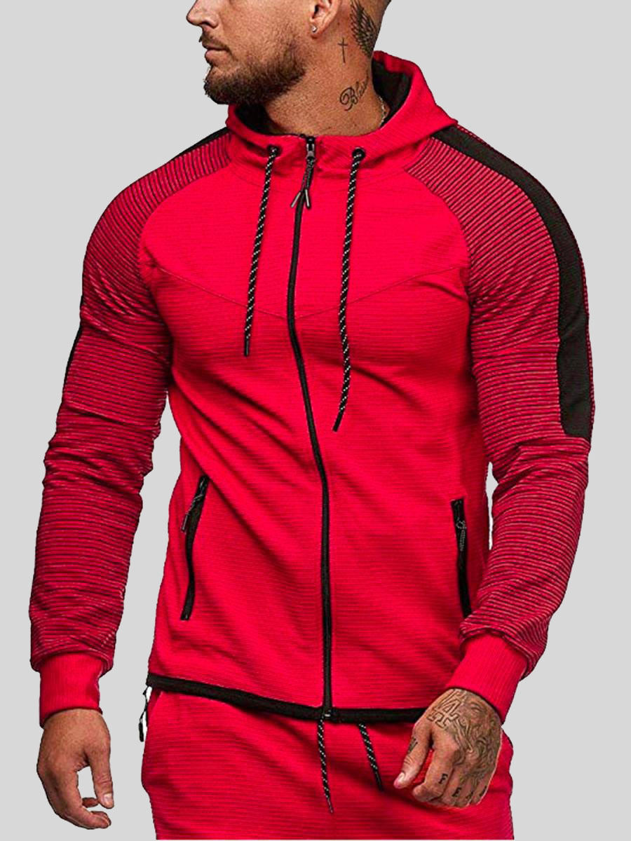 

LW Men Hooded Collar Striped Hoodies, Red