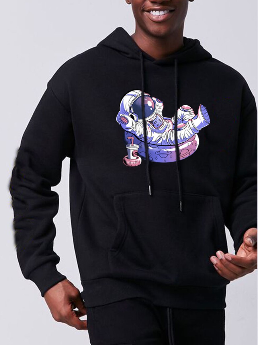

LW Men Cartoon Kangaroo Pocket Hoodies, Black