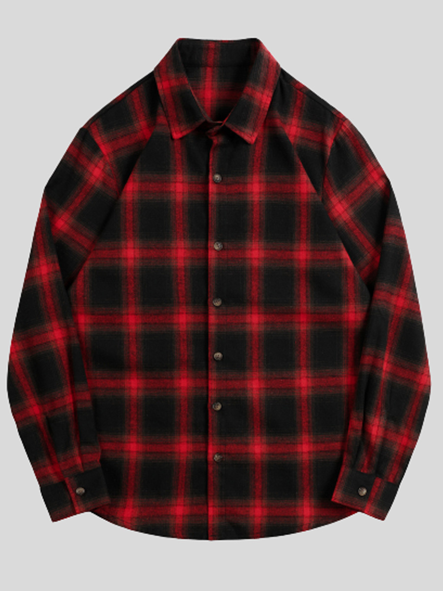 

LW COTTON Men Plaid Print Button Design Shirt, Red