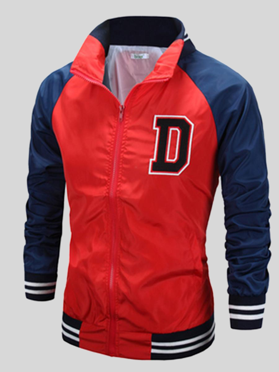 

LW Striped Letter Zipper Design Jacket, Red
