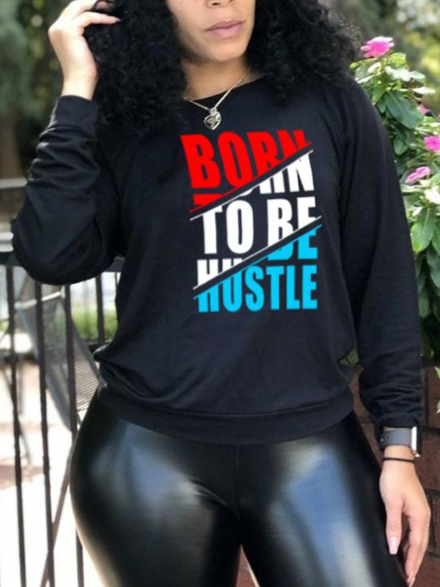 

LW BASICS Round Neck Letter Print Sweatshirt, Black