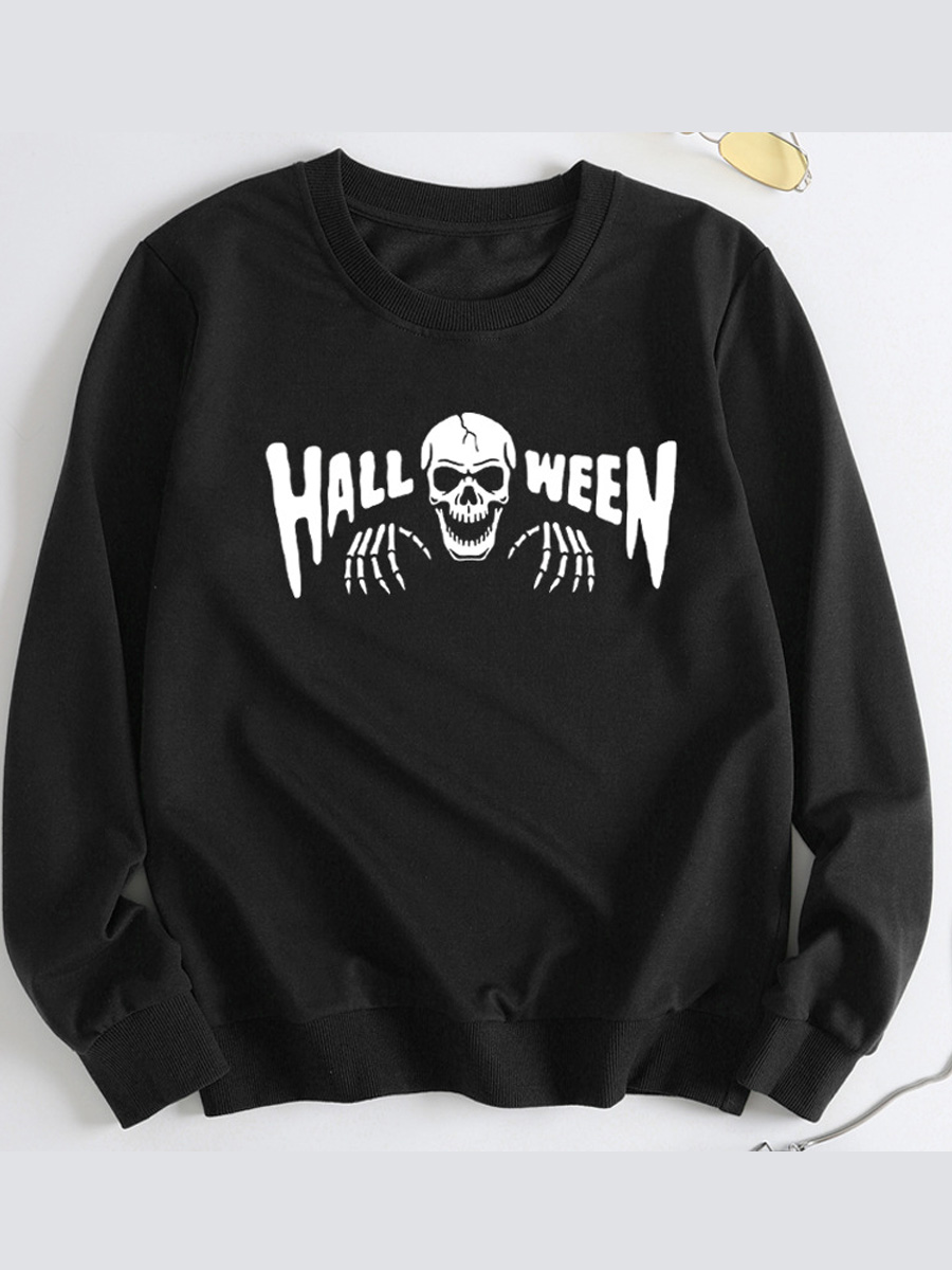 

LW BASICS Letter Skull Head Print Sweatshirt, Black