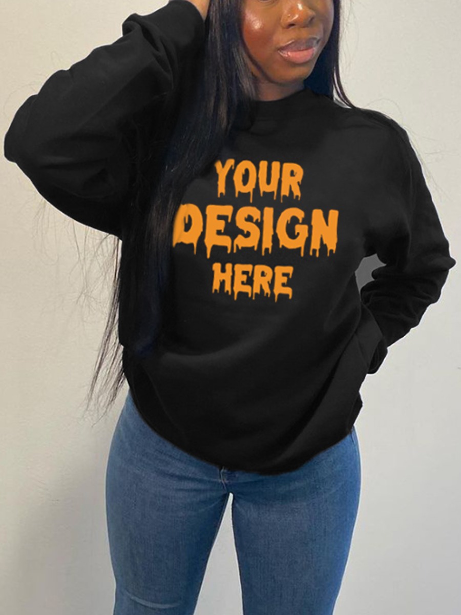 

LW BASICS Round Neck Letter Print Sweatshirt, Black