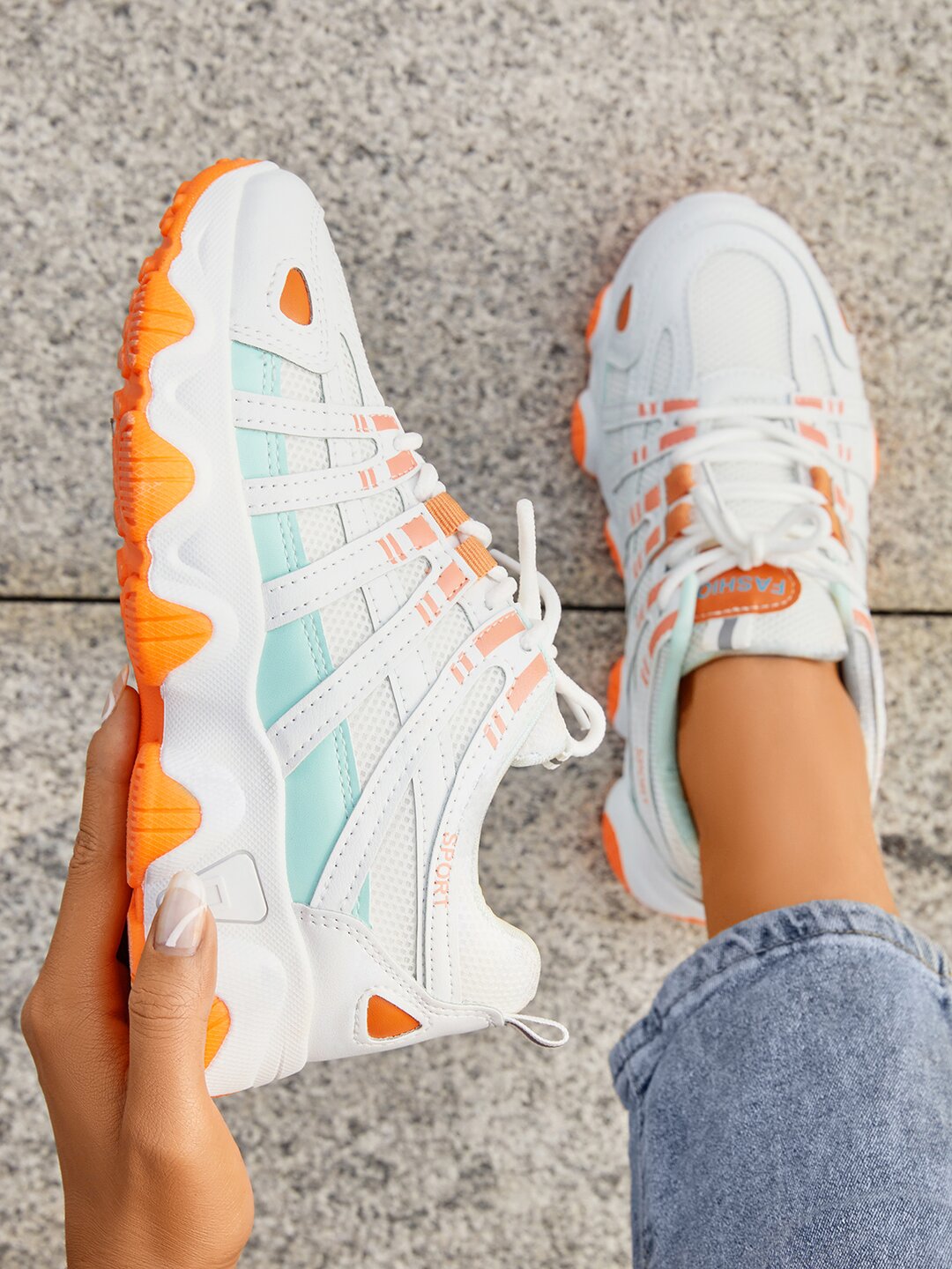 

LW Color Block Patchwork Sneakers, Orange