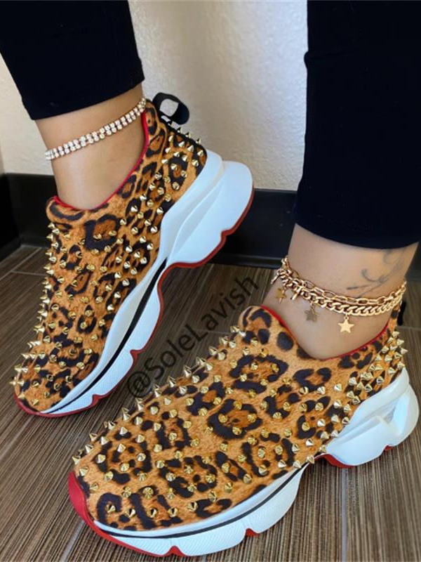 

LW Animal Print Rivet Sneakers, Leopard