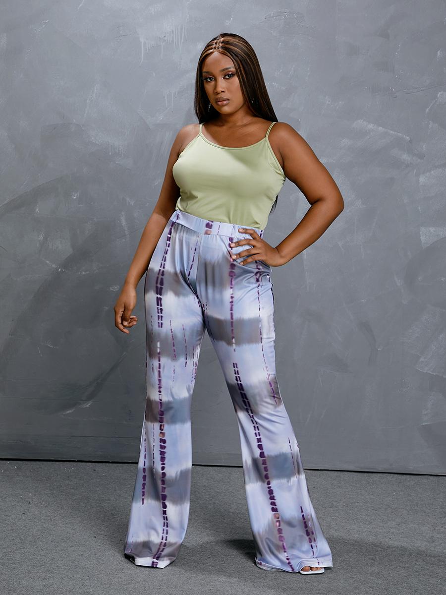 

LW Plus Size Tie-dye Flared Pants Set, Grey