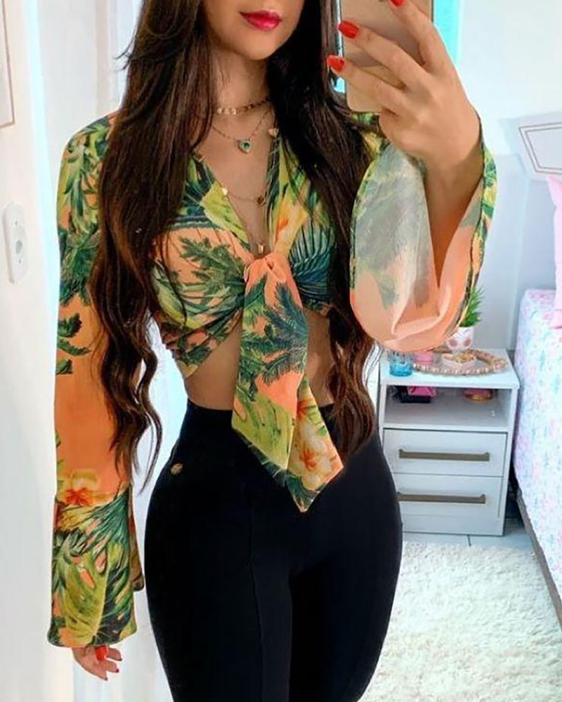 

LW BASICS Floral Print Flared Blouse, Orange