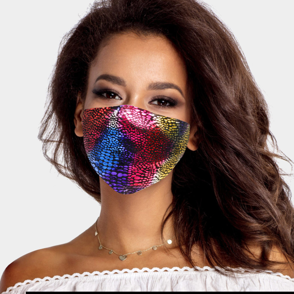

LW COTTON Snakeskin Print Sequins Face Mask, Black