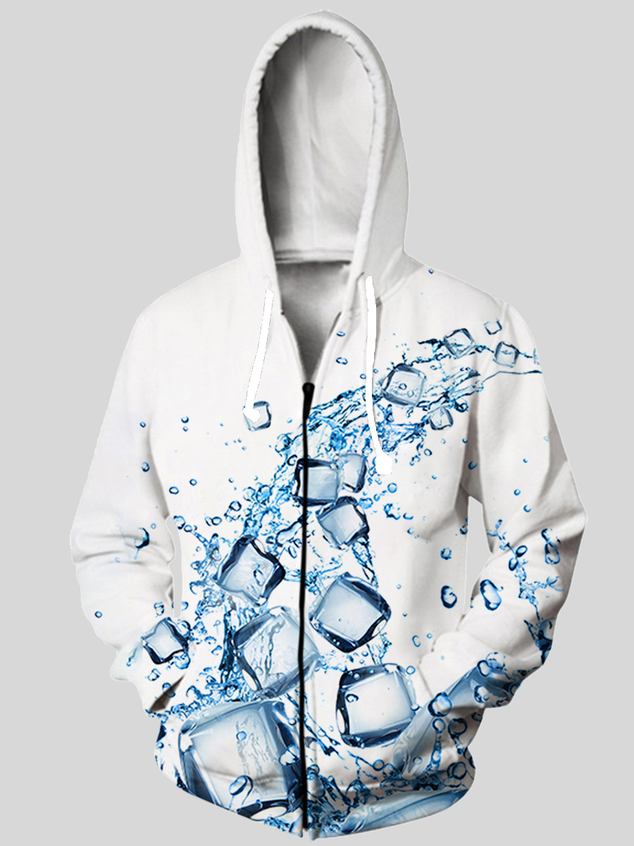 

LW Men Ice Block Print Kangaroo Pocket Hoodie, White