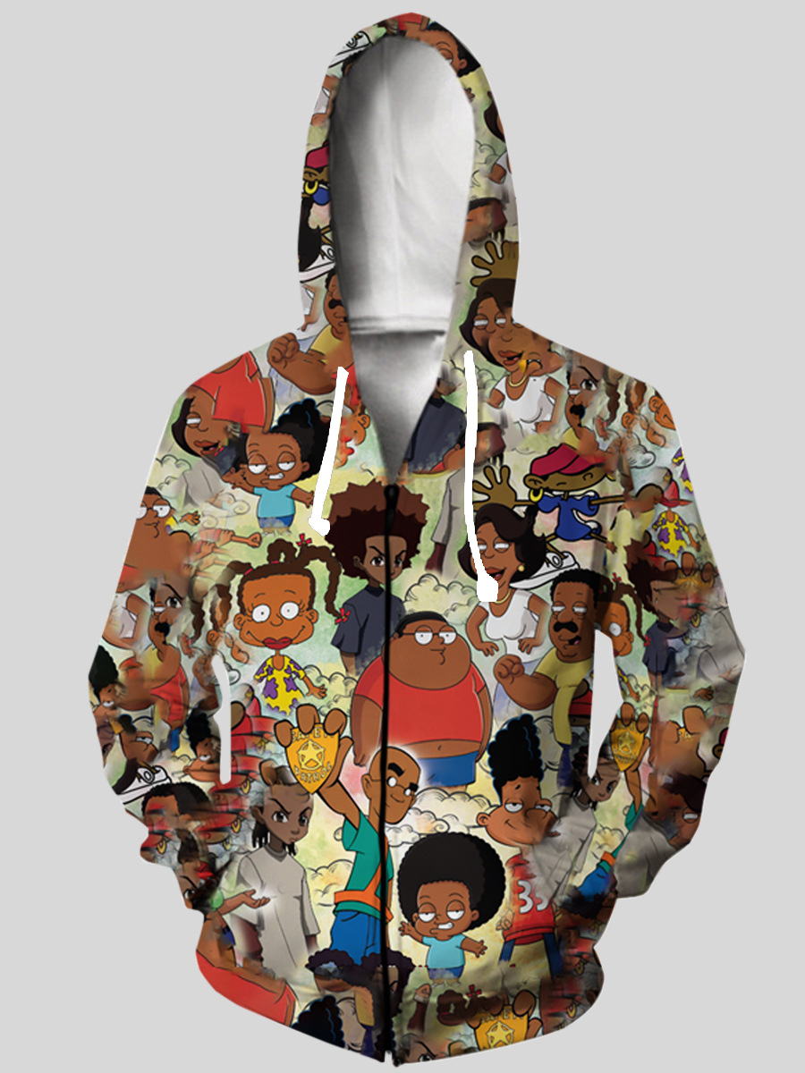 

LW Men Cartoon Print Pocket Hoodie, Multi