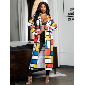 LW Stylish Turndown Collar Grid Print Multicolor L
