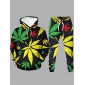 LW Men Hooded Collar Print Pants Set