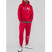 LW Men Hooded Collar Letter Print Tracksuit Set