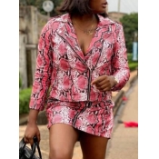 LW Turndown Collar Cobra Print Blazer Short Set